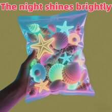 10/50/100颗装夜光水族箱景观石，采用多种海洋元素材质制成，贝壳形状，是海滩派对的理想之选。小巧精致，高亮度，多色发光石可为水族箱增添色彩，持久发光，是理想的圣诞礼物，适用于各种环境。（夜光）