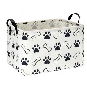 1pc Rectangular Dog Basket, Storage Basket Organizer PE Coating Puppy Storage Bin With Handles, Paw Print & Bone Pattern Design, Books, Gifts, Pet-Themed Room Accessories, Baskets For Home Decor And Storage, Pet Storage Basket, Animal Print Basket