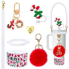 Novas capas de silicone para copos de Natal - Conjunto de copos de água com alça, corrente de corda, tampa de canudo de doces, conjunto de decorações de gengibre - Decorações de Natal, presentes de Natal