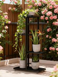 1 Piece, 4-Tier Wrought Iron Flower Stand, Perfect For Balconies, Succulent Plants, And Home Decor, Easy Assembly Plant Rack For Indoor And Outdoor Gardens - Black - View 10