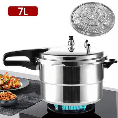 7-Liter-Schnellkochtopf mit großem Fassungsvermögen, Schnellkochtopf aus Aluminiumlegierung, Gasherd, Induktionsherd, Universal-Schnellkochtopf, Dämpfen und Kochen mit doppeltem Verwendungszweck, mit Dampfgitter