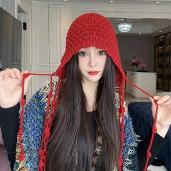 女式韩版流苏帽 - 波西米亚冬季保暖，松紧带流苏装饰，可手洗便携，韩式流苏耳朵和流苏装饰，舒适的冬季女式帽子，分层流苏和流苏饰边，适合分层佩戴或单独佩戴，手洗或干洗，帽子