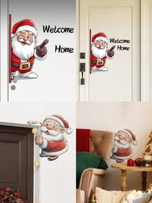 1 pieza Pegatina autoadhesiva de Bienvenida a Santa - Decoración Navideña con Papá Noel, Fácil de pelar y pegar, Para puertas, paredes, chimenea - Decoraciones navideñas para el hogar, Pegatinas navideñas, Arte de pared festivo