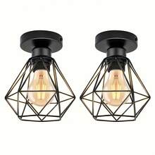 Suporte de lâmpada E27 estilo industrial vintage preto, 1/2 peças, luminária de teto com diamante, design geométrico, adequado para corredor, varanda, cozinha, sala de jantar e hall de entrada (lâmpada não incluída), decoração de iluminação