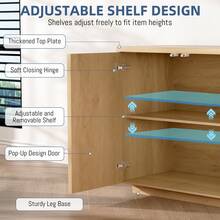 HWB 63'' Buffet Cabinet With Storage, Coffee Bar With 4 Doors & 2 Adjustable Shelves, Modern Sideboard Table With 3 Color LED Light For Kitchen (Wood) - 查看 6