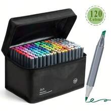 陈瑞多色马克笔,168/120/100/80/60/48色双头马克笔,斜头和细头美术马克笔套装,适合成人涂色插画,超值套装,学生美术课必备,握感舒适,是完美的圣诞节和新年礼物。 - 白色 - 查看 16