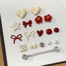 17pcs Shoe Accessories, Love Series Shoe Accessories Set, Red Heart Flower Bow Shoe Accessories, Perfect Valentine's Day Gift, Love Theme, Fashionable Detachable DIY Women's Shoe Accessories