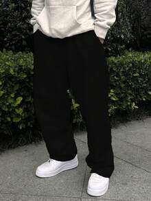 Men's Solid Color Lightweight Breathable Knit Polyester Casual Joggers, Outdoor Exercise Boyfriend Style Essential Basketball Pants