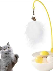 Interactive Cat Toy Teaser Wand With Spinning Top, 3-In-1 Teaser With Rolling Ball Track,  Durable & Chew-Resistant, Detachable Interactive Design, Catnip Dancer For Indoor Cats - Vịt trắng - Xem 7