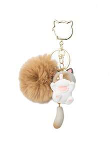 1 buah Gantungan Kunci Kucing Lucu, Pom-Pom Berbulu Kawaii, Liontin Ekor Gantung Resin Kartun, Gantungan Kunci Jepitan Warna Emas, Aksesori Tas Estetik, Hadiah - MultiWarna - View 8