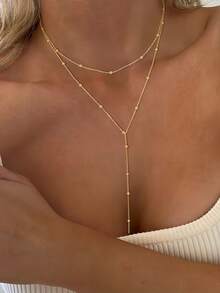 2 Stück/1 Stück, exquisite mehrschichtige Ketten-Anhänger Halskette, mehrschichtige Y-förmige Halskette, Damenstil, einfache und vielseitige personalisierte Ketten-Halskette, Lasso-Stil Gold-Halskette, Damenschmuck, Geschenk