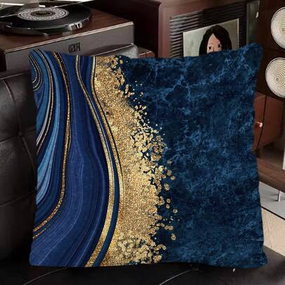 1 pièce Housse de coussin réutilisable et lavable en polyester antidérapante avec motif imprimé en feuille d'or, convient pour Noël, mariages, fêtes, remises de diplômes, décoration d'intérieur