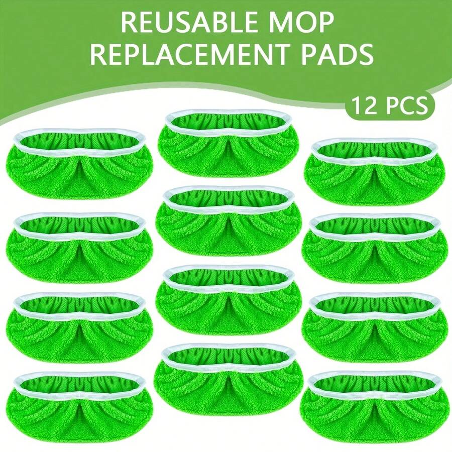 12-Piece Green Dust Removal Mop Cloth- Dry And Wet Dual Use,Can Be Washed And Replaced, Suitable For Living Room And Kitchen Cleaning - màu xanh lá - Xem 1