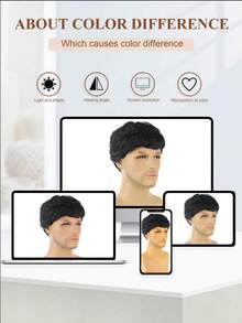 男士短款黑色假发帅气男性日常服装合成全假发自然黑发补发假发 - 彩色 - 查看 8