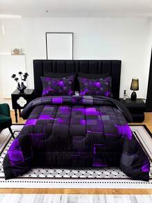 3PCS Fashion Tech-Feel Super Soft And Breathable Thicken Plaid Bedding Set (1 Comforter + 2 Pillowcases, Without Pillow Inserts), Quilted For Comfort And Warmth With Digital Print, Suitable For  In Bedrooms, Dormitories, And Hotels - 彩色 - 查看 12