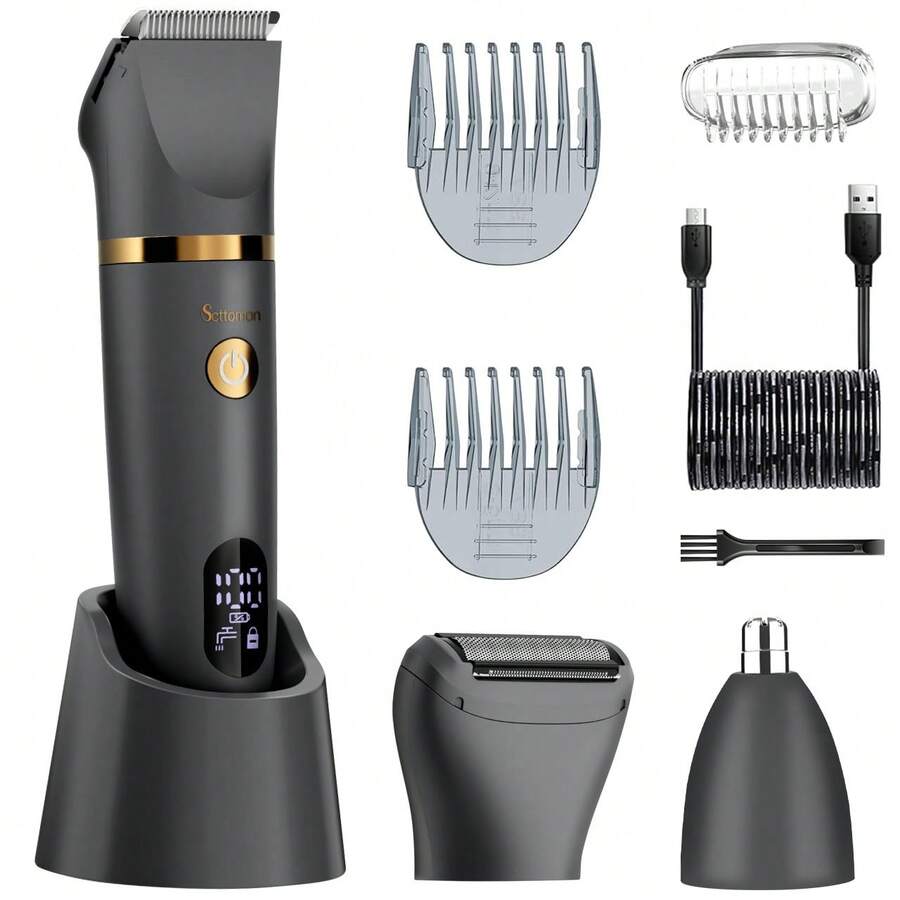 Hatteker Scttomon Ball Shaver For Men, 3-In-1 Multifunction Body Hair Trimmer & Pubic Shaver With Titanium Blades (No Nicks!), IPX7 Waterproof Electric Razor, LED Display, Wet/Dry - Grey - View 1