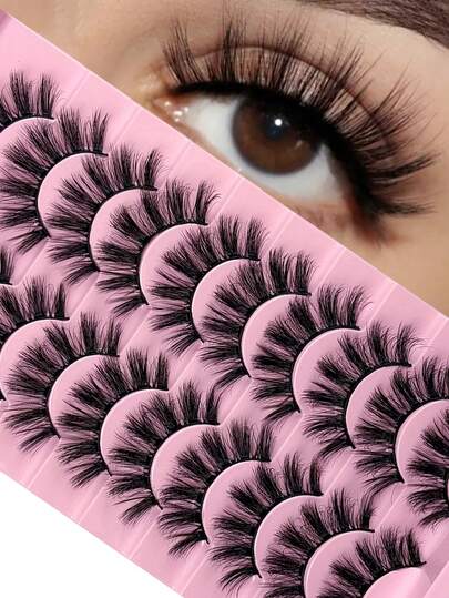 Hinarin 10 Paar falsche Wimpern mit natürlichem Look, gekreuzter Streifen, wiederverwendbar, wischig, 6D Kunstmink Wimpern, voluminös, dramatisch, handgefertigt, dick, weich, lang für Partys und Festival Make-up