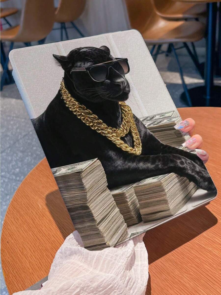 Husă de protecție pentru tabletă iPad cu imprimeu One Creative Dollar Panther, carcasă acrilică transparentă anti-îndoire, cu trei plieri, rotativă, cu design anti-cădere din silicon îngroșat, poziție orificiu de marcare omisă, suportă funcția de trezire/somn automat, compatibilă cu modelele iPad 10/9/Pro 11 2024/iPad 11 2025