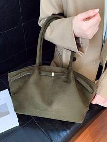 Nuova borsa a spalla da donna in tessuto scamosciato di colore unito, stile retrò, borsa a tracolla multifunzionale, edizione speciale, elegante, spaziosa, leggera e versatile per lavoro, viaggio, affari, grande capacità per cosmetici, borsa da ufficio - Multicolore - Visualizzare 15