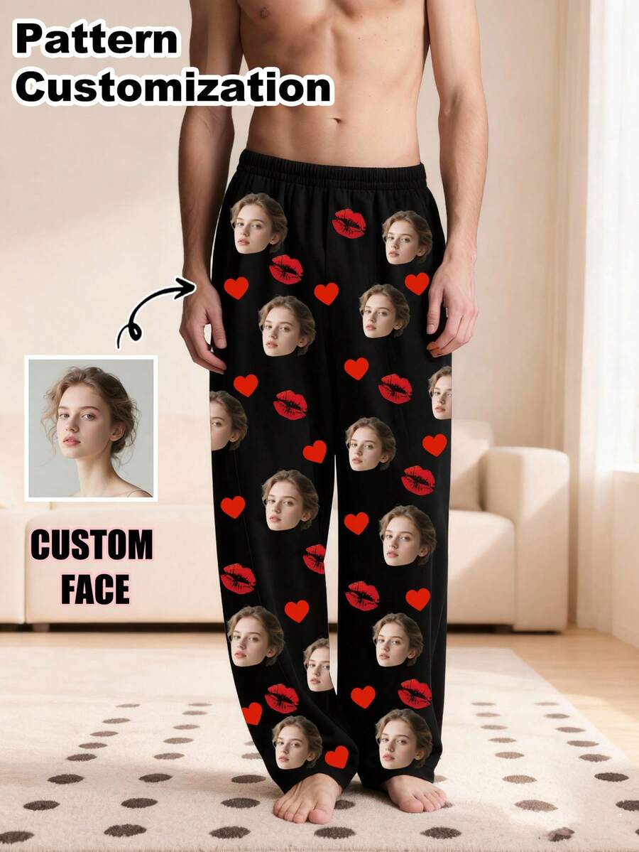 1PC Customized Man's Sleep Pants – Unique & Comfortable, Photo-Printed With Customizable People Head Images, Fall/Chic Autumn Gift For Her.