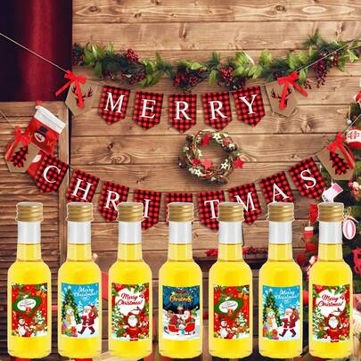 26/3pcs Christmas Mini Liquor Bottle, Beverage Dispensing Bottle, Reusable Plastic Decorations Bottles, With Golden, Black And Rose Screw Caps, And With 4 Styles Labels, Such As Snowman, Santa Claus, Gifts And Merry Christmas Wishes, For Christmas Decorations, Birthday Party Supplies, Wedding Gifts, Outdoor Party
