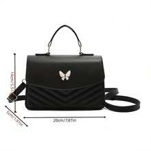 Crossbody Bag for Women PU Butterfly Decoration Durable Lightweight Shoulder Bag with Adjustable Strap and Magnetic Snap Closure - Caqui - Ver 7