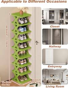 9/6 Tier Vertical Shoe Stand Space Saving Narrow Shoe Rack, Small Shoe Shelf, DIY Free Standing Shoes Storage Organizer For Entryway, Closet, Hallway, Easy Assembly And Stable In Structure, Black & White, Plastic Material, Consumables - Green - View 10