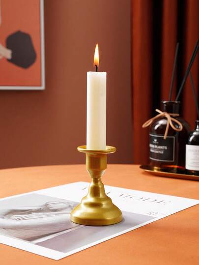 1pc Vintage European Style Golden Geometric Round Iron Candle Holder, Metal Crafts For Window Display, Home Decor, Suitable For Dining Room, Living Room, Bedroom