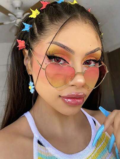 1 PC Women's Metal Love Frame Fashion Glasses,Street Hip Hop Tinted Lens Lightweight Y2K Glasses Perfect For Events Parties Holidays