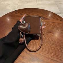 Luxury Minimalist Brown Lunar Crater Pattern Phone Case, With Leather Heart-Shaped Pendant Lanyard, Compatible With Samsung Galaxy Z Flip 5/6/Z Flip 6/Z, Shock-Resistant Back Cover - Brown - View 5