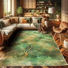 Retro Mid Century Abstract Pattern Rug On Ivory Background, Dark Orange And Reseda Green, 4' X 5' 5", Ideal For Bedroom, Dorm And Living Room - 翡翠淡咖啡色 - 查看 2