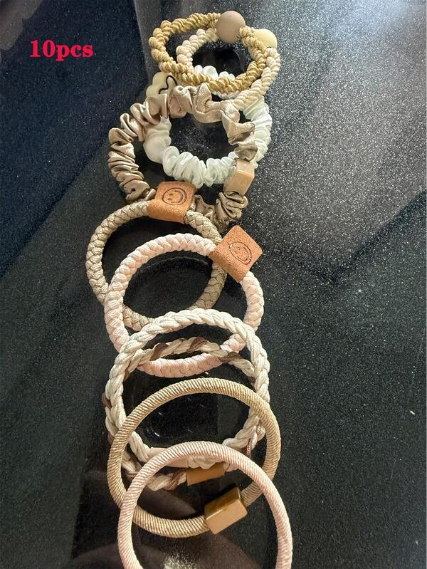 Pacote com 10 unidades de elásticos de cabelo duráveis e altamente elásticos, acessórios minimalistas e elegantes para rabo de cavalo, novos elásticos de cabelo branco leitoso, adequados para uso diário, fáceis de transportar, presentes, viagens, presentes para mulheres, acessórios para cabelo, lembrancinhas.