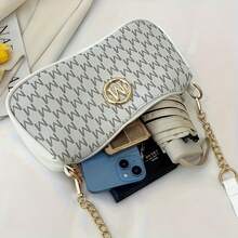 1个法式复古女士腋下包，新款字母印花小方斜挎包，配有可调节肩带和M字Logo，拉链封口，适合通勤和休闲外出，浅棕色/白色/黑色，多功能手提包，时尚配饰，圣诞节送给女士的优雅礼物 - 彩色 - 查看 10