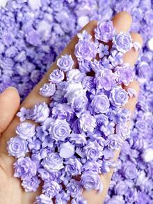 30Pcs Random Mixed 3D Purple Soft Flower Nail Charms Simulated Carved Flowers Rose Camellia French Style Nail Art Accessories DIY Suitable For Use At Date Parties