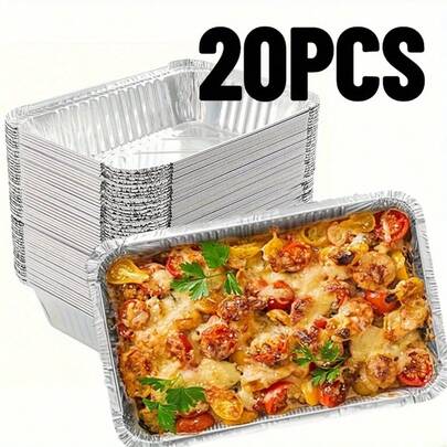 10/20pcs Heavy-Duty Aluminum Foil Containers - Non-Stick, Disposable Bread Plates, Suitable For Baking, Ovens, Grills, And Holiday Cooking - Perfect For Items Like Tartlets And Cakes - Essential Kitchen And Baking Tools | Rectangular Aluminum Foil Containers | Aluminum Foil, Baking Supplies,