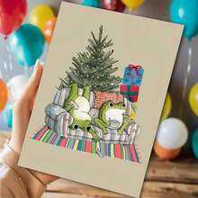 بطاقة تهنئة عيد الميلاد مع مغلف (11سم * 16سم) - تصميم ضفادع احتفالية على الأريكة، مثالية للعائلة والأصدقاء، مناسبة لاحتفالات عيد الميلاد ورأس السنة، بطاقة تهنئة عيد الميلاد|بطاقة ضفدع عيد الميلاد|بطاقة ترحيب ورقية - متعدد الألوان - مشاهدة 9