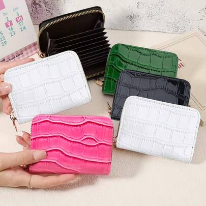 Crocodile Embossed Flap Stone Embossed Zipper Around Small Wallet Multi-Card Card Organizer For Storage Cards Lightweight Multi Layer Portable ID Card Card Malist Fashion Modern For Anniversary For On Valentine Day For Birthday Gift For Gift For For Girls For Lady For Female Bag School Supplies For School Dorm Room & Back To School Gift Bag