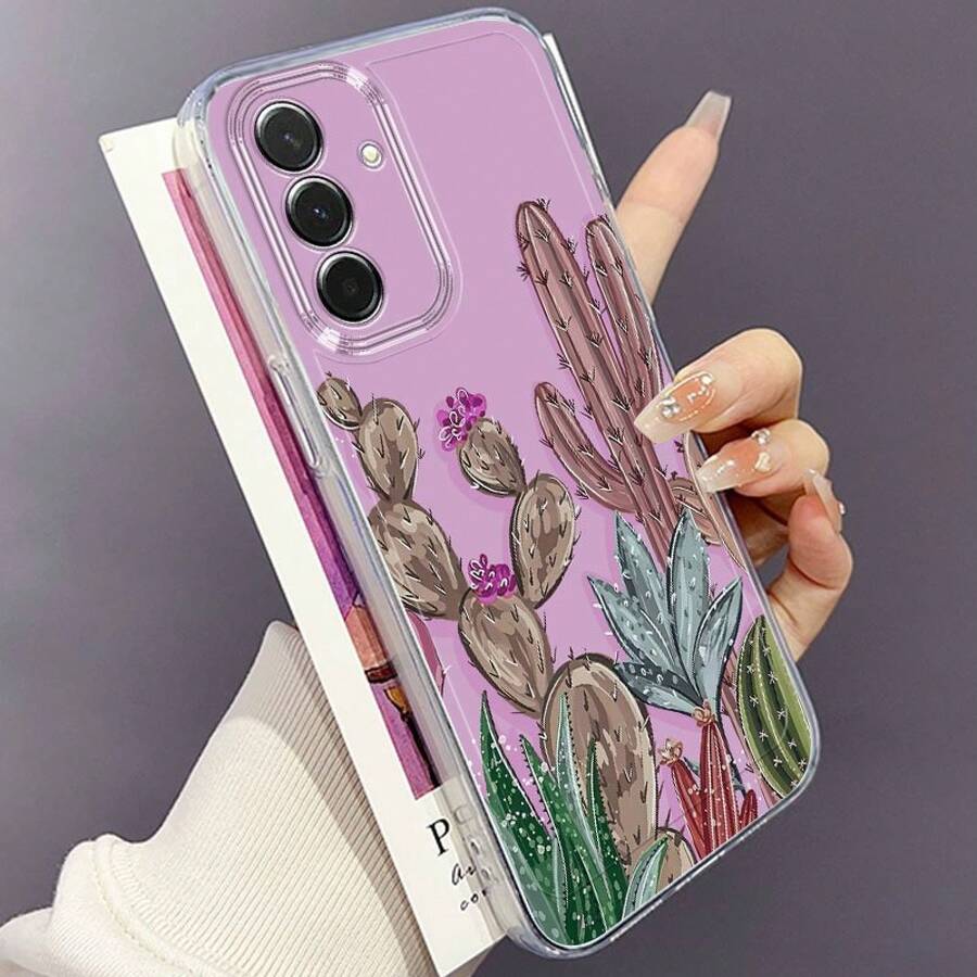 Funda de Teléfono Jardín de Cactus para Samsung Galaxy A02 A03S A04 A05S A06 A13 A14 A15 A16 5G A21S A22 A23 A24 A25 A26 A32 A34 A35 A36 A50 A52 A53 A54 A55 A56 A73 S21 Ultra S22 Plus S23+ S24 FE S25 Funda Creativa de TPU Suave y Duradera, Transparente y Protectora - Colores mixtos - Ver 1