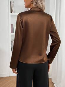 ملابس علوية ملابس علوية أكمام طويلة بتصميم متقاطع من القماش الأطلسي ذو لون واحد، مناسب للاستخدام اليومي، ليلة المواعدة، العطلات، حفلات عيد الميلاد، حفلات العودة إلى المدرسة، حفلات العزاب، السفر، الربيع/الخريف - قهوة بني - مشاهدة 3