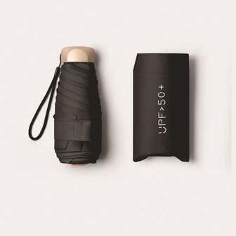 1PC Compact Folding Umbrella With Golden Handle - Cute Minimalist Design, Manual Open, 6-Rib Structure, Durable Iron Frame & Shaft, Windproof & UV Protection, Ideal For All Weather Conditions, Travel Umbrella