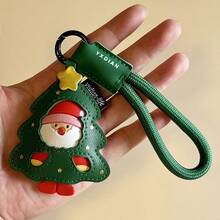 1pc Elegant Christmas Keychain - Santa Claus Or Deer With Green Strap, PU Material Holiday Key Ring, Detachable Bag Charm & Car Keychain For Women/Men - Christmas Gifts, Valentine's Presents - Compatible With Backpacks, Purses, Vehicles, Seasonal Decor, Playful Accessory, Durable Accessory, Festive Keyring, Gift Givers - Multicolor - View 5