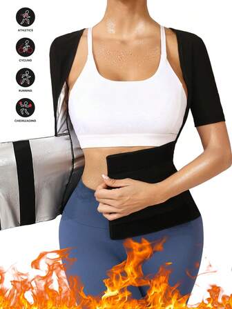 Traje de sauna para mujer para pérdida de peso, camisa de sauna, chaleco entrenador de cintura deportivo para mujer con cierre de gancho y bucle, nuevo traje de sauna para mujer, conjunto de sudadera deportiva para exteriores, diseño de cierre de gancho y bucle, entrenador de cintura, conjunto de sudadera deportiva, reductor de cintura, camiseta de yoga para dar forma al Body, adecuado para fitness, deportes y yoga