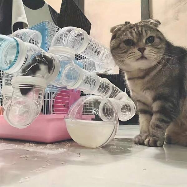 Hamster Tunnel Toy, DIY Maze Toy With Transparent Tunnel And Attachable Blocks