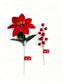 MEHELANY 24/12 Stück künstlicher Poinsettia Strauß, Poinsettia Busch, Weihnachtsblumen, Stechpalmenbeeren-Zweige mit roten Beeren und Stechpalmblättern für Zuhause, Veranda, Garten, Innen- und Außenbereich, Weihnachtsdekorationen, Kamine, Außenbereich-Pflanzkübel, Blumenarrangements, Tischzentren