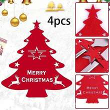 4pcs/8pcs Christmas Tree Cutlery Holders Felt Fork Knife Pocket Tableware Decoration Holder Bags Xmas New Year Party Dinner Table Decor - Multicolor - View 10