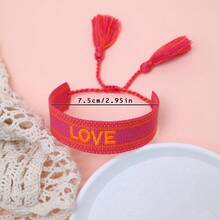 1 pieza Pulsera trenzada con borlas, bordada a mano con carta de amor, estilo bohemio - Rosa Fucsia - Ver 6