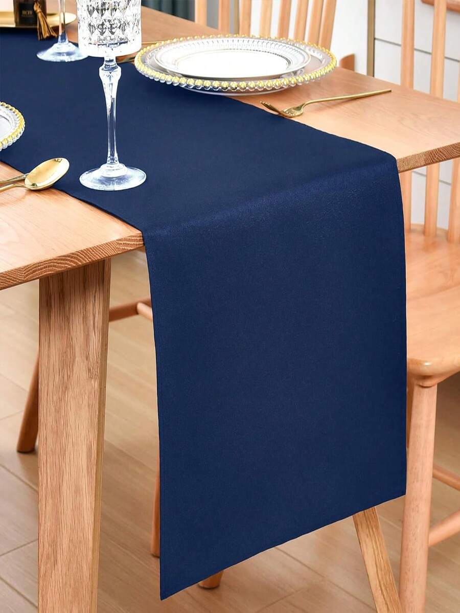 1 pièce Chemin de table élégant - Polyester, rectangulaire, couleur unie, convient pour Halloween, restaurants de style rustique, cuisines, salles à manger, fêtes, décoration de la maison, coiffeuse et décoration de table, élégant couvert de table, nappe durable, décoration de table à manger - Bleu marine - Voir 1