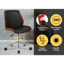 ALFORDSON Wooden Office Chair Computer Chairs Wood Seat PU Leather Black