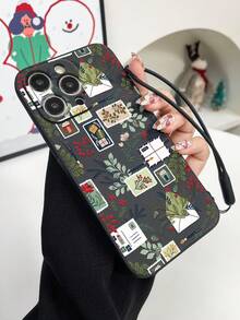 1 Stück modischer Weihnachts-Stempel-Muster Handyhülle mit matter Oberfläche und Handschlaufe, kompatibel mit Apple iPhone11/12/13/14/15/16/16PRO/16PROMAX, GalaxyA05/A15/A25/A35/A53/A54/A55/S23/S24