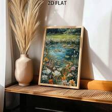 1 件油画帆布艺术墙饰，描绘郊区池塘中盛开的莲花，卡通复古风格风景印刷海报房间装饰、走廊、书房、卧室墙壁艺术、秋季装饰（无框架） - 彩色 - 查看 10